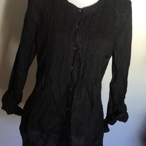 CALVIN KLEIN Long Sleeve Black Pleated Blouse Sz M